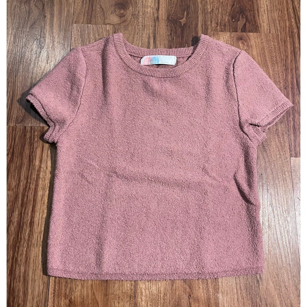 Free People FP Beach Pink Crew Neck Short Sleeve Cropped Shirt Womens Size Large